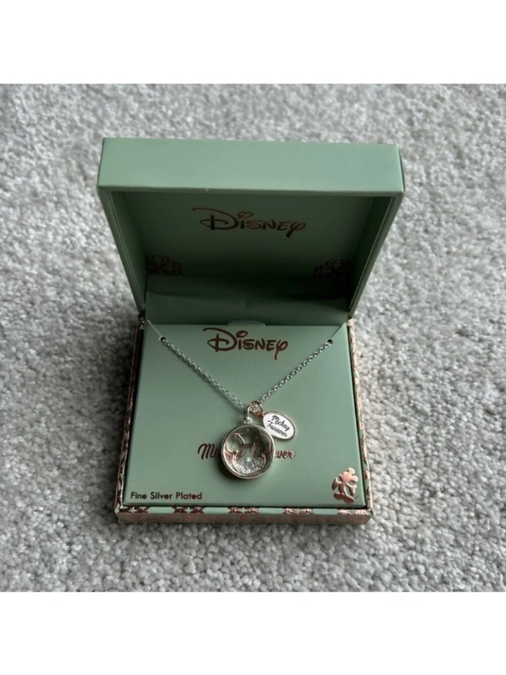 Disney Mickey Forever Silver Necklace with Floating Crystals NWT